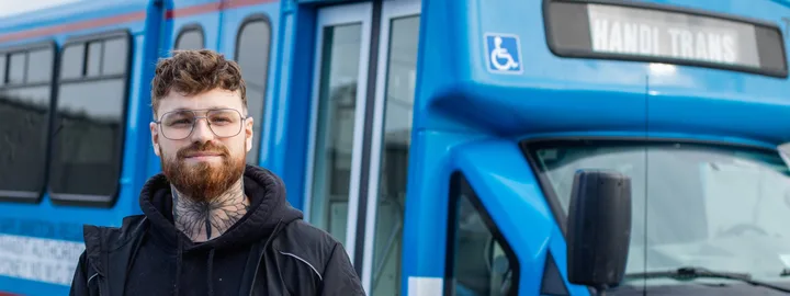 Blue accessible transit vehicle