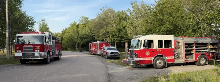 Fire-service vehicles parked outside
